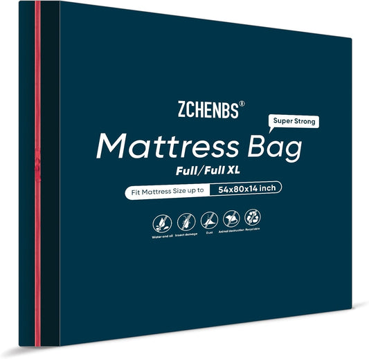 ZCHENBS® – Mattress Bags for Moving and Storage,Mattress Bag with Zippers,5 Mil Ultra-Thick Bed Bag,Waterproof,Anti-Tear,Heavy-Duty Mattress bag (Black, Full/Full XL-(2 Pack))