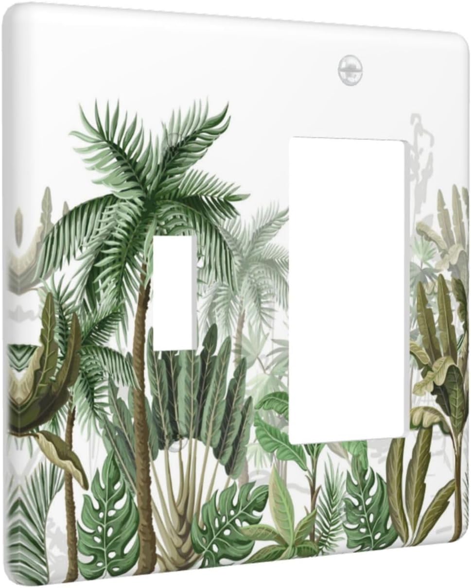 Palm Tree Banana Leaf Green Rainforest Natural Landscape Outlet Covers 1 Toggle 1 Rocker Combination Decorative Wall Plate Electrical Switch Plates Light Switch Cover Plate for Bed Room Living Room