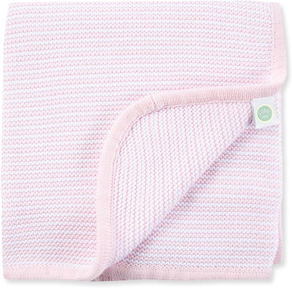Little Me Knit Baby Blanket – 100% Soft Cotton, Snuggly and Breathable, Perfect as a Swaddle, Stroller Blanket or Nursery Decor for Boys and Girls, Pink Stripe, 30 x 40 Inches