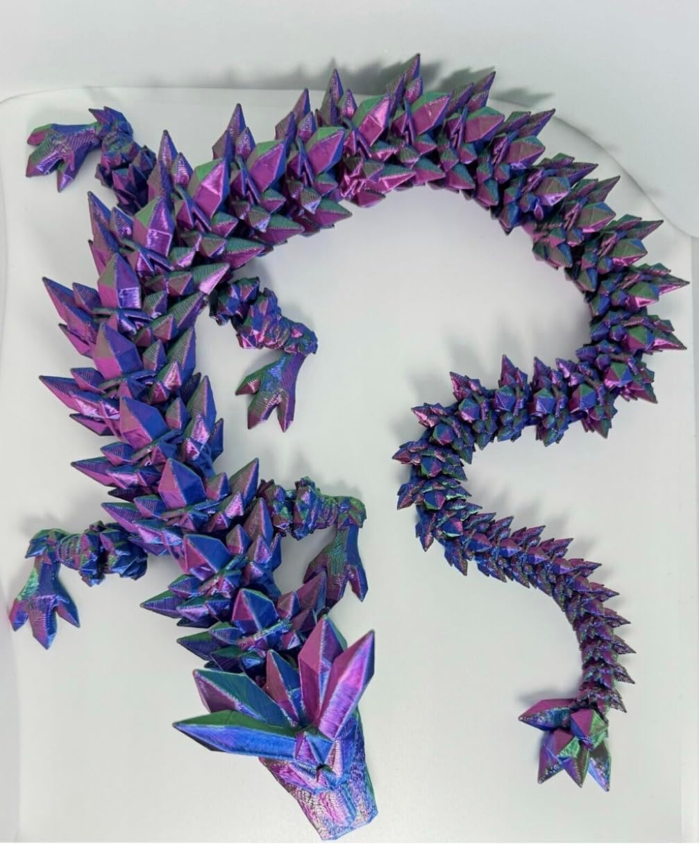Crystal Dragon - Articulated Flexi Dragon - 3D Printed Gift (Teen, Purple/Blue/Green)