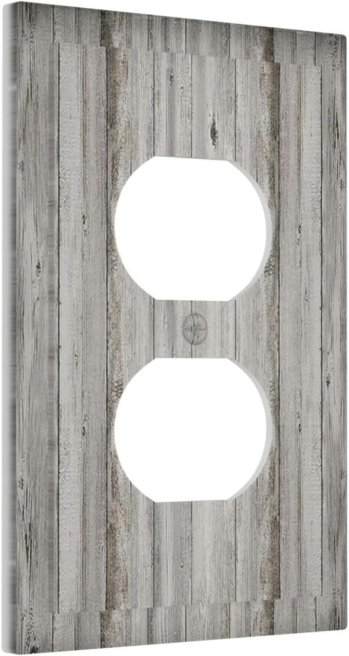 Outlet Covers Farmhouse Rustic Grey Barn Door Wood 1 Gang Duplex Wall Plate Decorative Switch Plates Electrical Receptacle Faceplate Light Switch Cover for Bedroom Cabin Decor