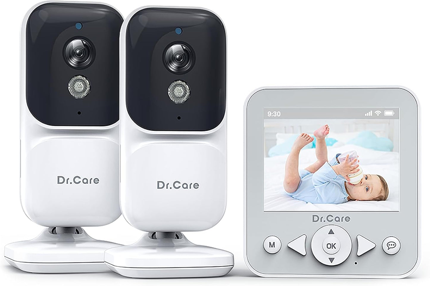 NeoView Video Baby Monitor with 2 Cameras, 2.8” Screen, 2-Way Audio, Video Loop Recording, Night Vision, Real-Time/VOX Monitoring, Temperature Sensor, Lullabies, Belt Clip Design