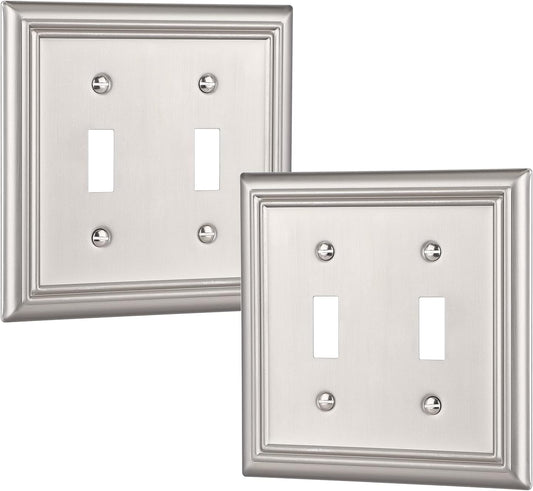 DEWENWILS Double Toggle Wallplates, Brushed Nickel Light Switch Covers, Heavy Duty Matel Material, Pack of 2