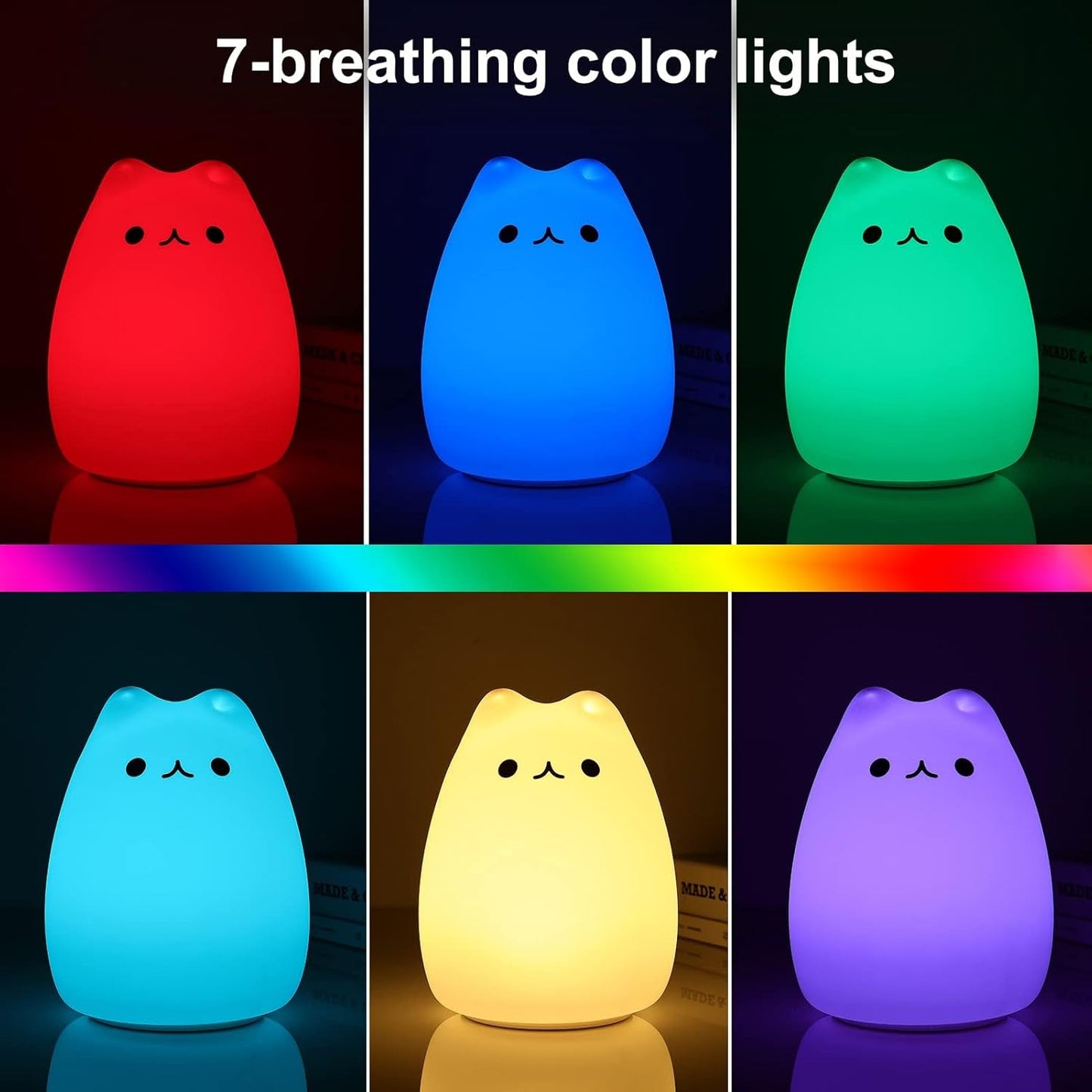LOVERUIS Cat Lamp Night Light Girl Colorful Squishy Night Lights with 1 Hours Timer Kids Nightlight for Kids Room Gift for Toddle Kitty Lamp Girl