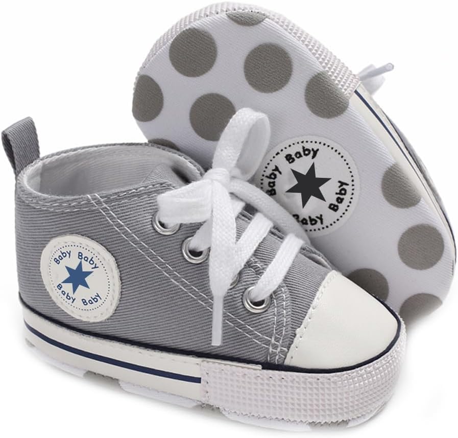 Unisex Baby Girls Boys Canvas High-top Shoes, Newborn Infant Anti-Slip Soft Sole Frist Walking Breathable Sneakers