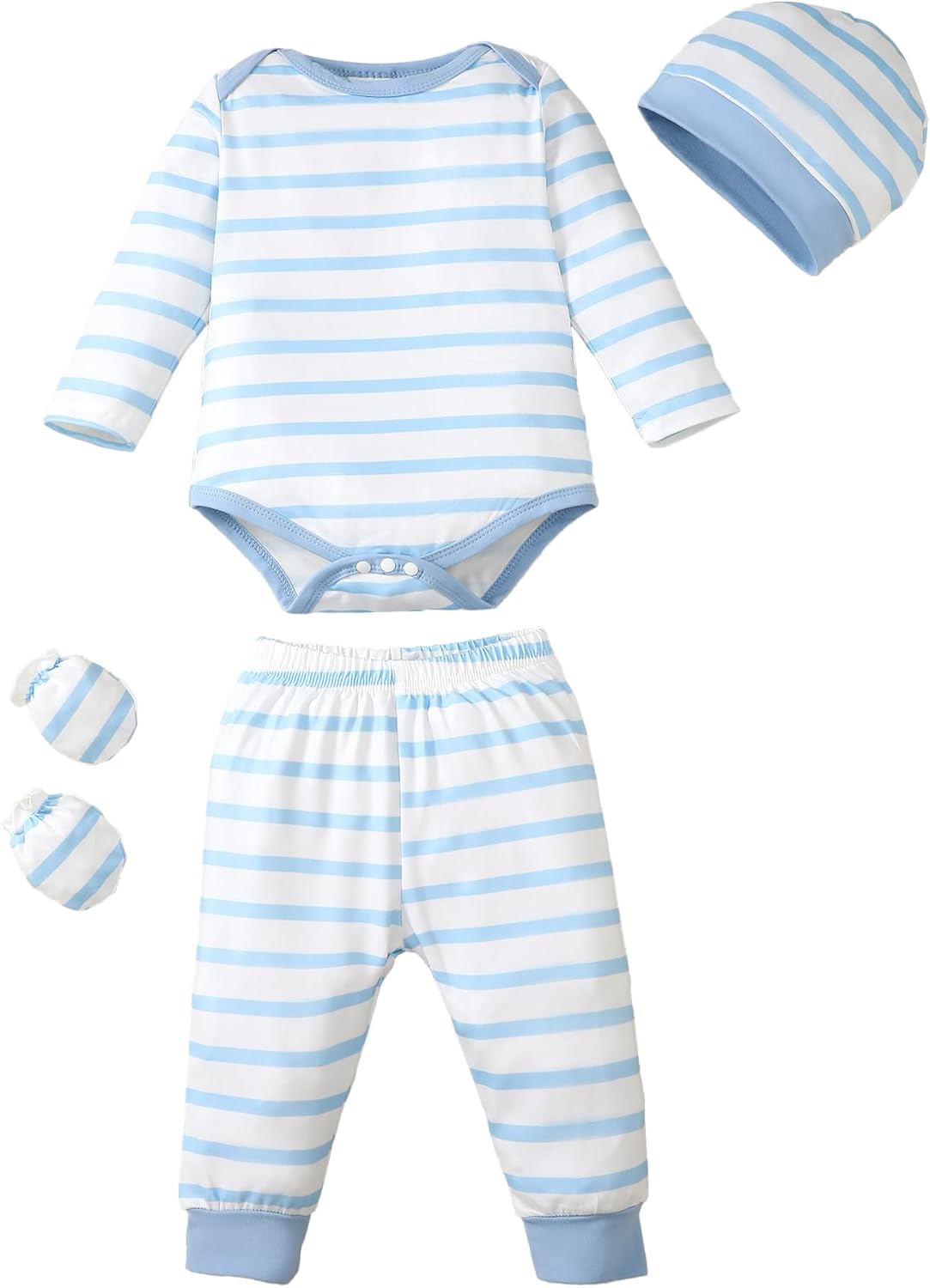 NZRVAWS Newborn Baby Boy Girl Clothes Unisex Infant Romper Pants Set Hat 4-Pack Outfits 0-12 Months 16 Pieces Toddler