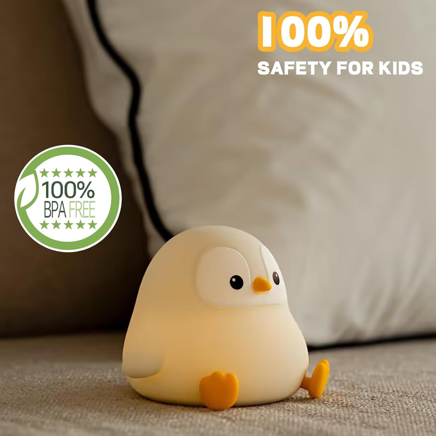 Penguin Night Light for Kids, Cute Penguin Lamp Silicone Baby Nursery Night Lamp, Dimmable Squishy Touch Bedside Lamps, Adorable Rechargeable Animal Lamps Gifts Kawaii Room Decor for Kids Girls Boys