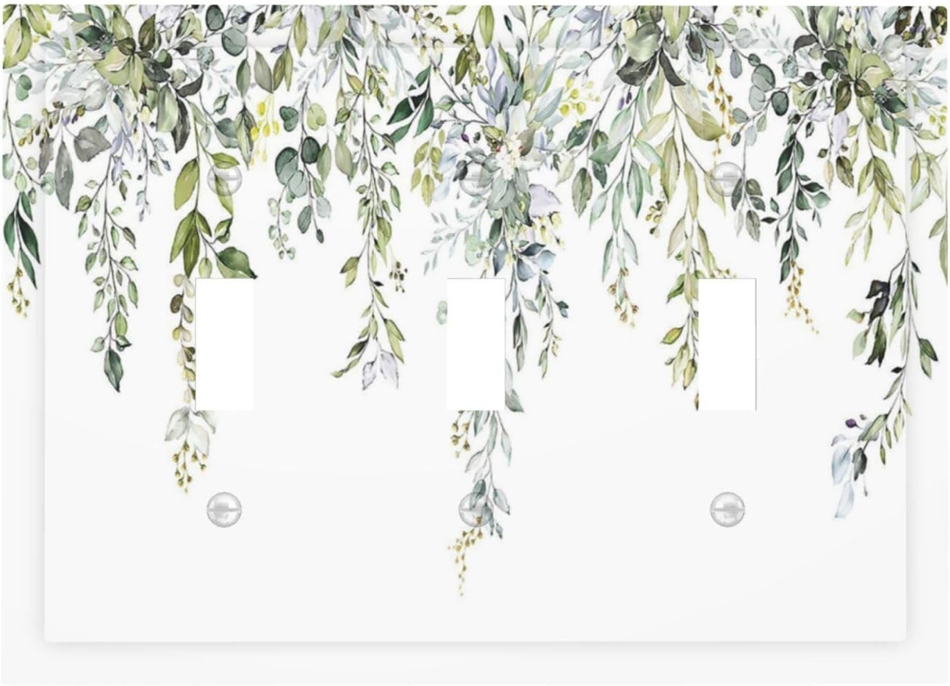 Decorative Switch Plates Boho Farmhouse Flower Leaf Sage Green 3 Gang Wall Plate Triple Toggle Light Switch Cover Faceplate Electrical Wall Panels for Bedroom Cabin Decor