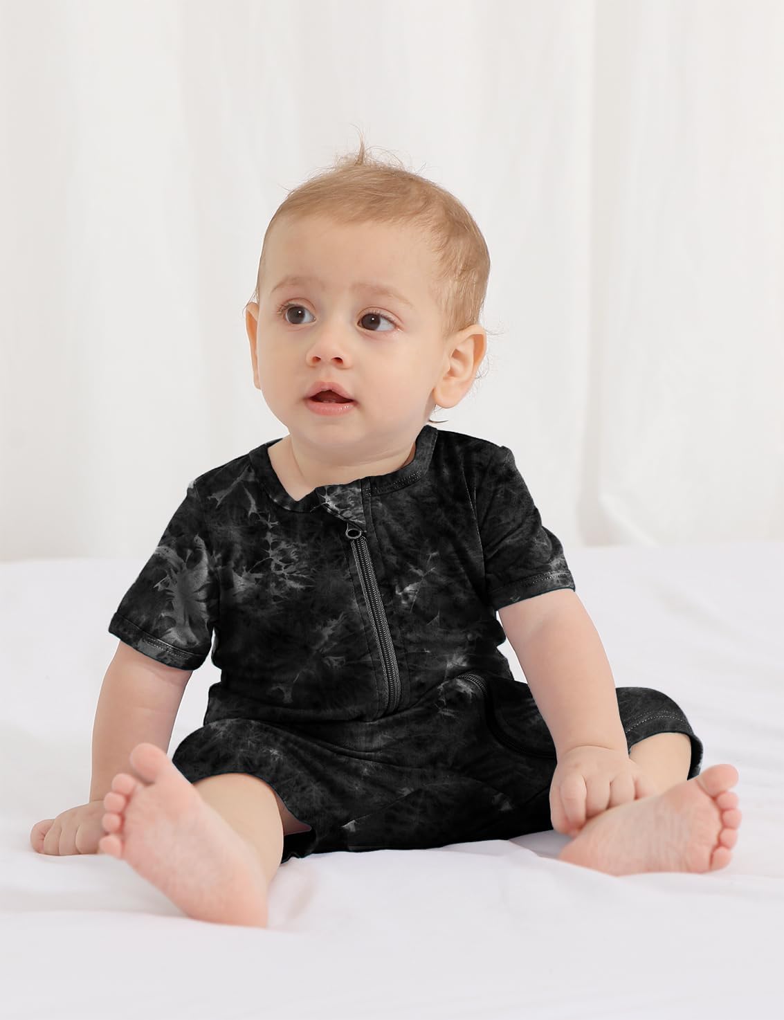 Jimonda Baby Girl Boys Rayon From Bamboo Pajamas 3 Pack Short Sleeve Footless Romper 2 Way Zipper Tie Dye Pjs Sleeper 0-24M