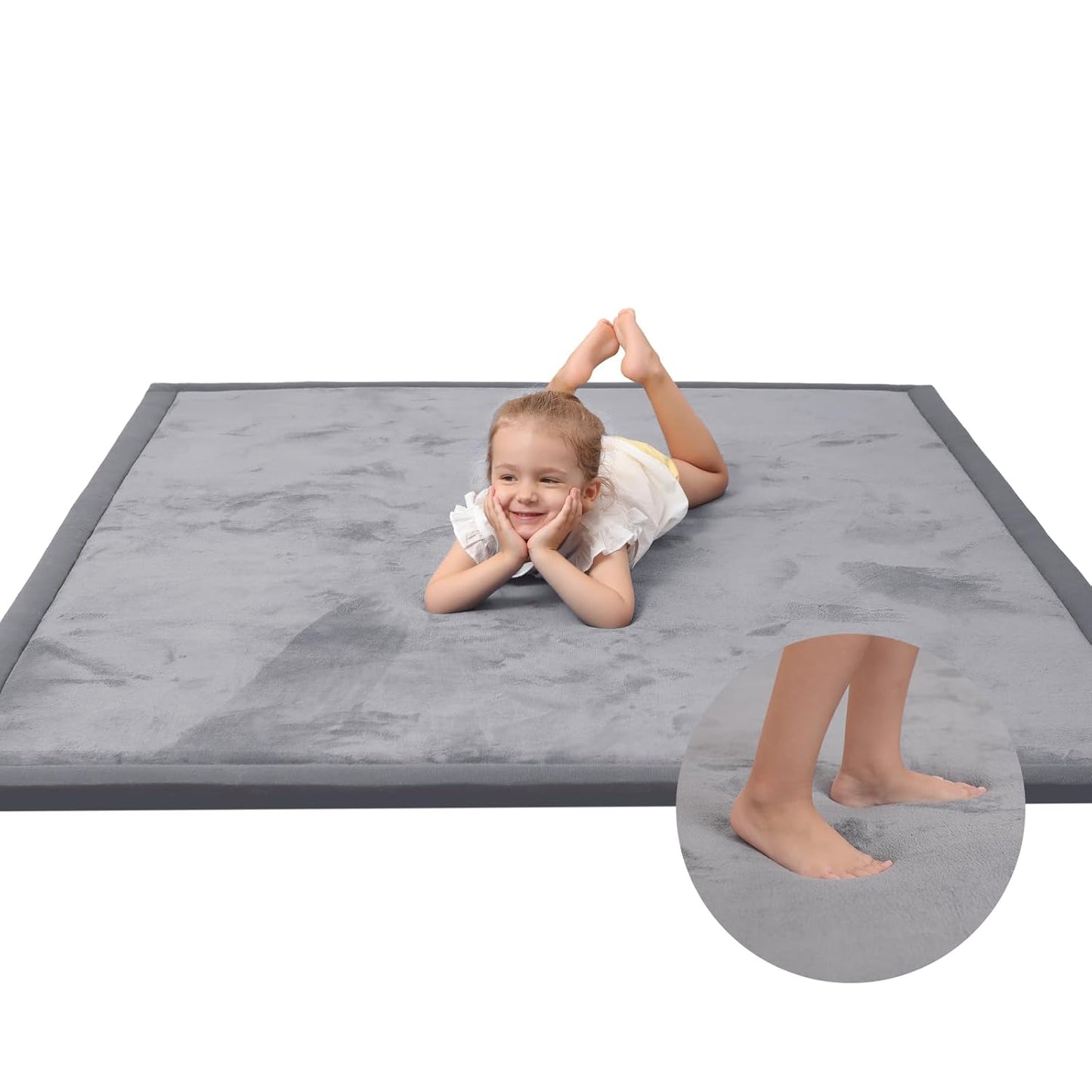 Baby Play Mat for Floor,1.3" Thick Memory foam Tummy Time Mat,Water Repellent Soft Velvet Nursery Rug,Extra Large Non Slip for Crawling,Toddlers,Infants,kids,Tatami Style for Living Room(Dark Grey)