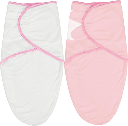 Biloban Baby Swaddles 0-3 Months for Girls, Cotton Swaddle Blanket, Newborn Essentials, Pink & White, 2 Pack