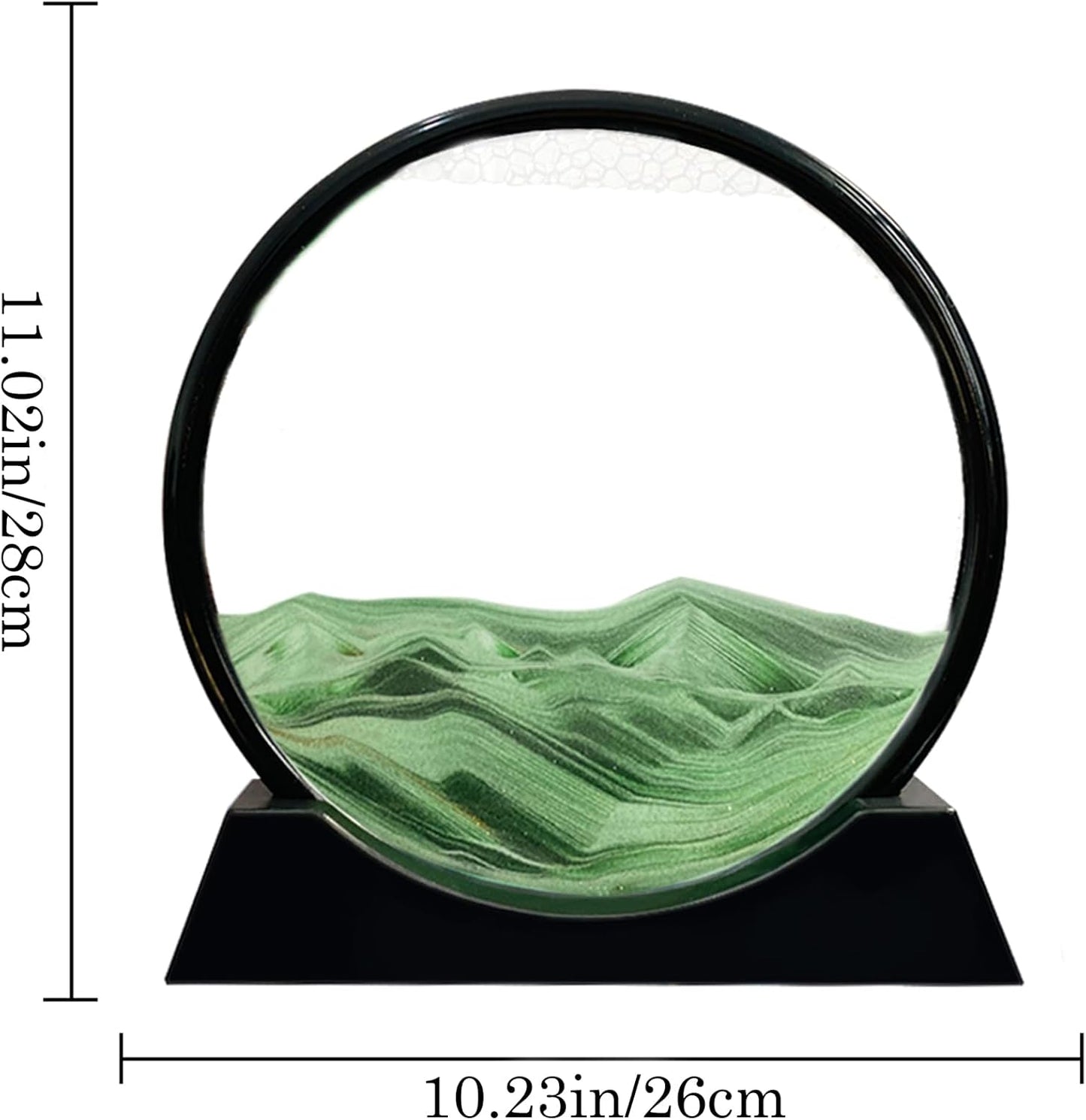 Aoderun Moving Sand Art Picture Round Glass 3D Deep Sea Sandscape in Motion Display Flowing Sand Frame Relaxing Desktop Home Office Work Decor (12", Green)