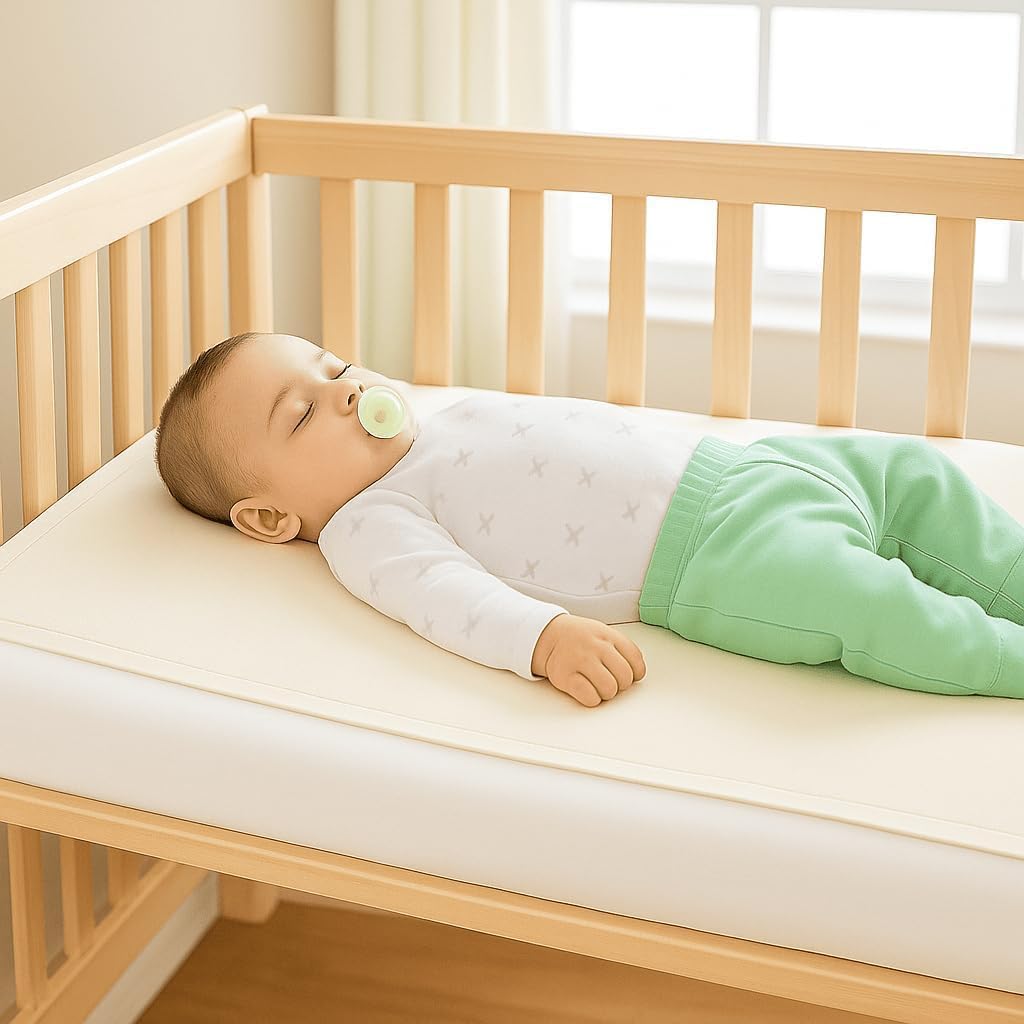 Organic Cotton Crib Mattress Protector - Water Resistant Flat Sheet Liner Pad, Skin Friendly, Chemical-Free Pure Cotton [GOTS-Certified] - Made in USA (Portable (36"x26"))