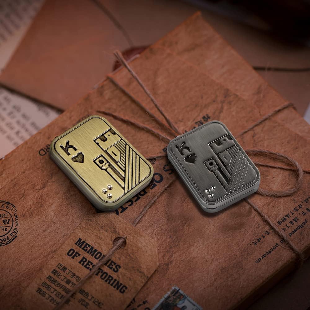 Magnetic Metal Fidget Toys - Metal Poker Push Card Fidget Slider Stress Relief Toy, Men’s EDC Toy Fidget Toy Haptic Coin, Office Desk Toys Gifts for Boyfriend and Father (Silver KK)