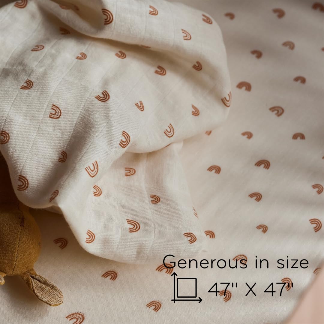 Swaddle - 100% Organic Cotton - Muslin Swaddle Blankets for Newborn, 47" x 47" (Rainbows)