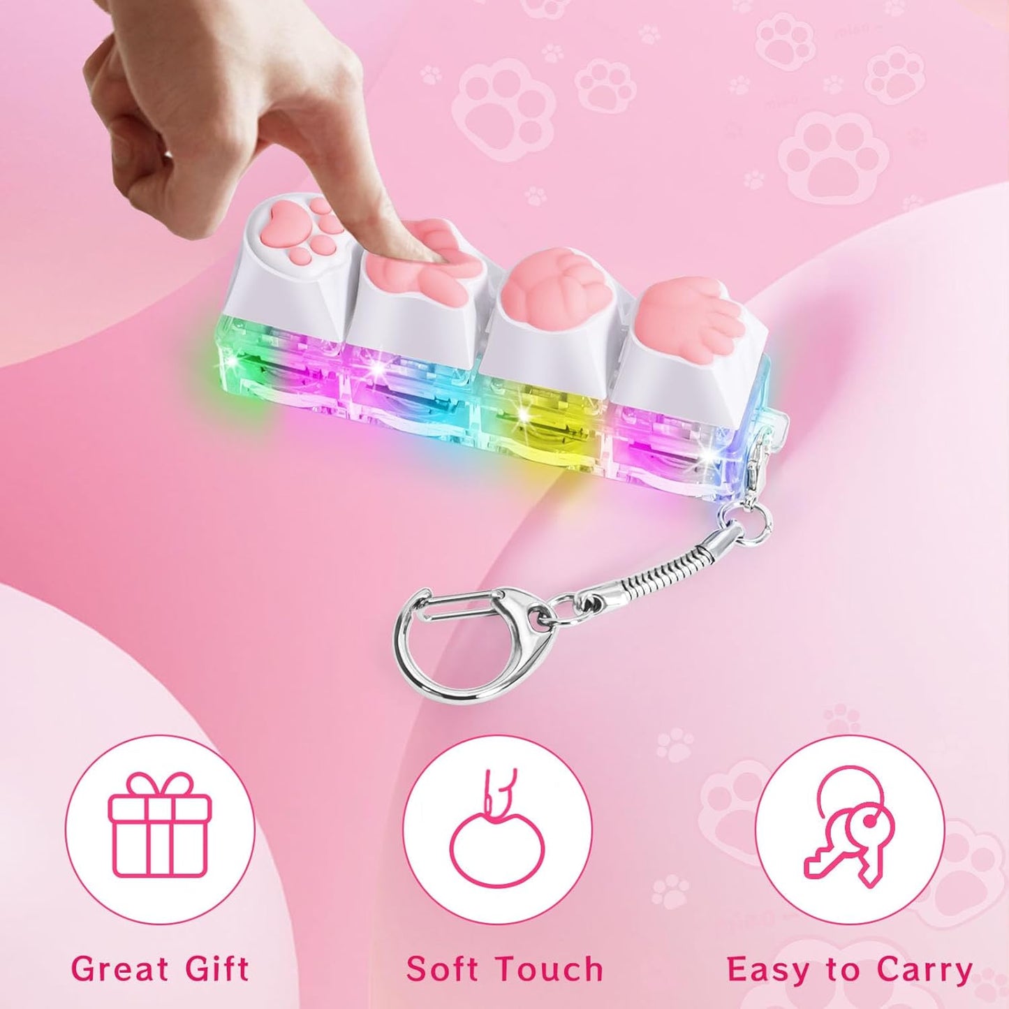 Keyboard Fidget Toys for Adults Keyboard Clicker with LED Light Keychain Fidget Sensory Fun Toys for Anxiety Decompression (RPSCatPaw, 4 in 1)