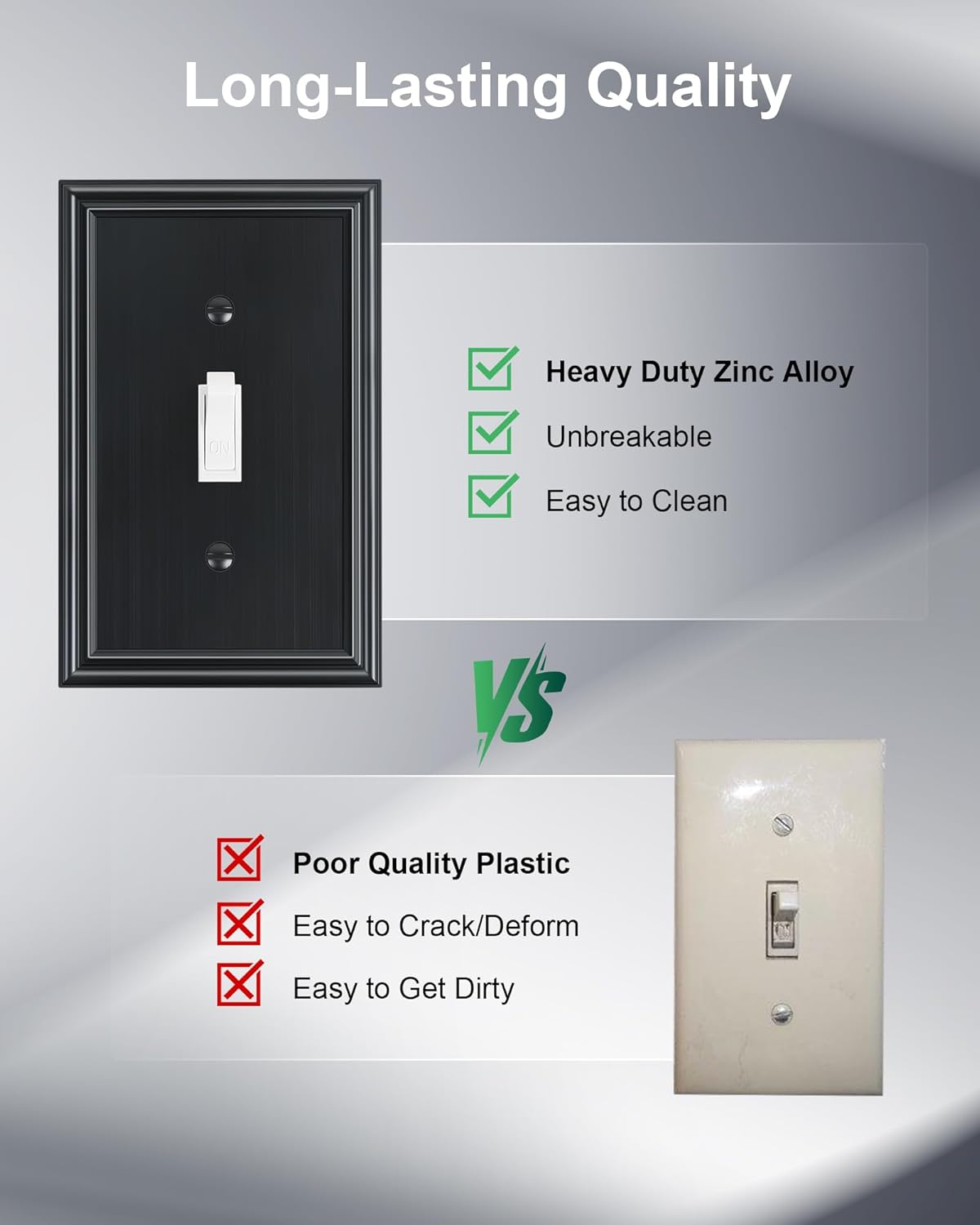 4-Pack Single Toggle Light Switch Cover Plate, Durable Solid Zinc Alloy Decorative Switch Plate Covers, Black 1 Gang Wall Plate, Corrosion Resistant