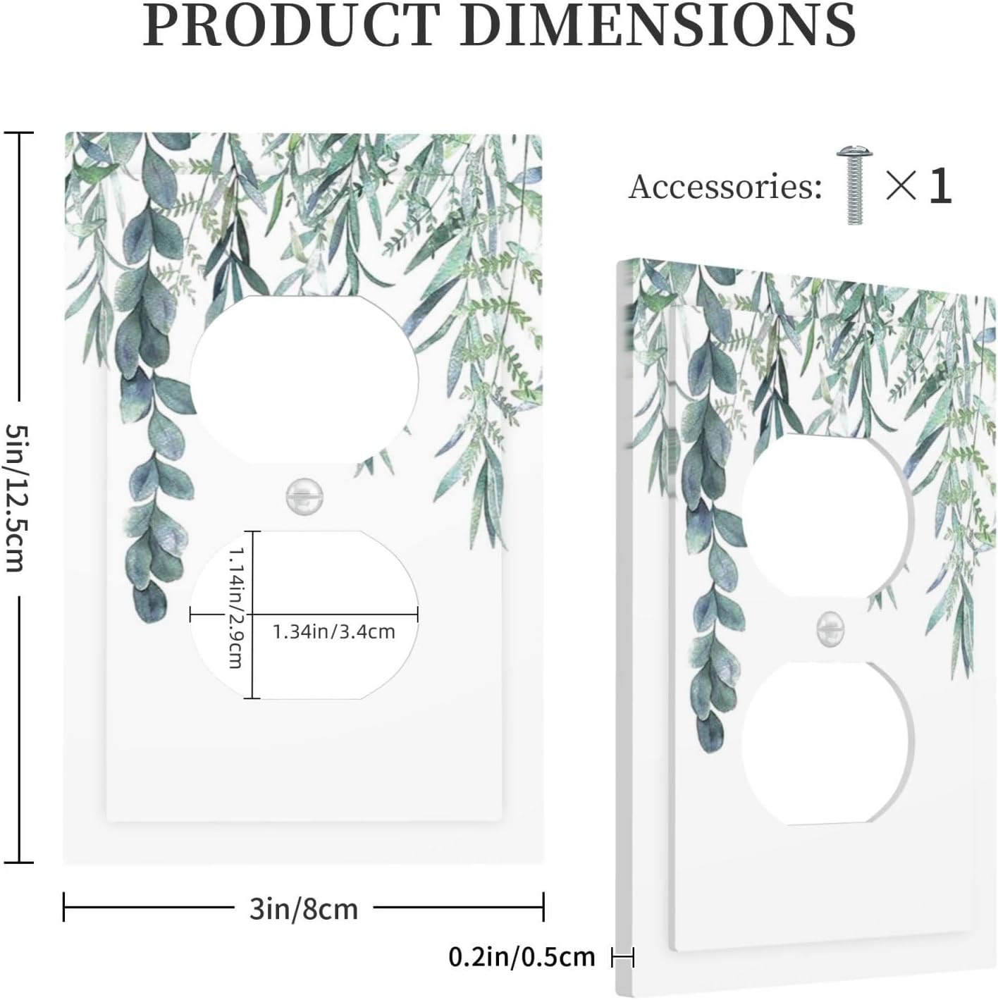 Eucalyptus Leaves Greenery Vine Flowers Simplicity Outlet Covers 1 Gang Duplex Light Switch Cover Decorative Switch Plates Electrical Receptacle Faceplate Wall Plate for Bed Room Living Room Decor