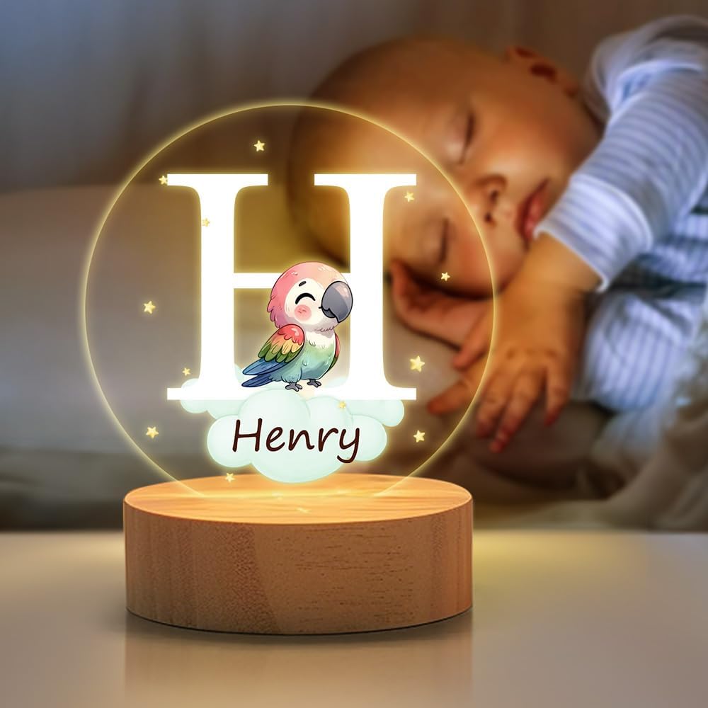 Personalized LED Night Light - Star Cloud Forest Animal Theme with Wooden Base