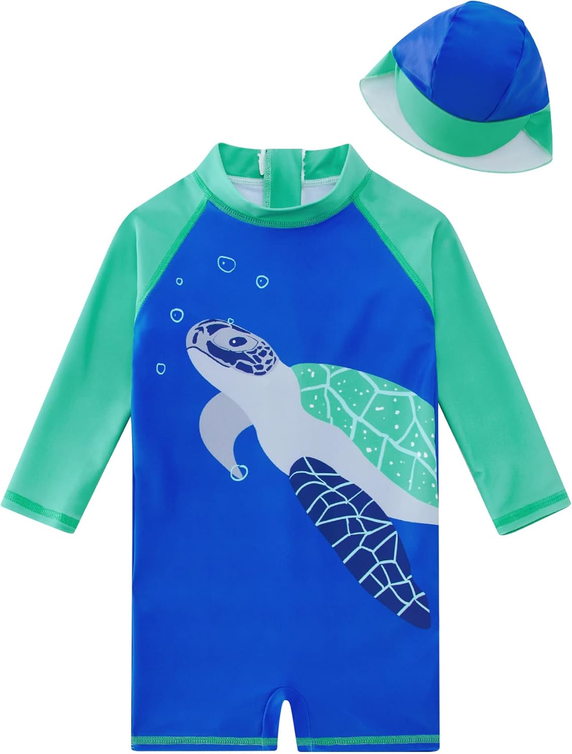 uideazone Baby Boys One Piece Swimsuit Long Sleeve UPF 50+ Rash Guard Bathing Suit Swimwear with Sun Hat 0-24 Months