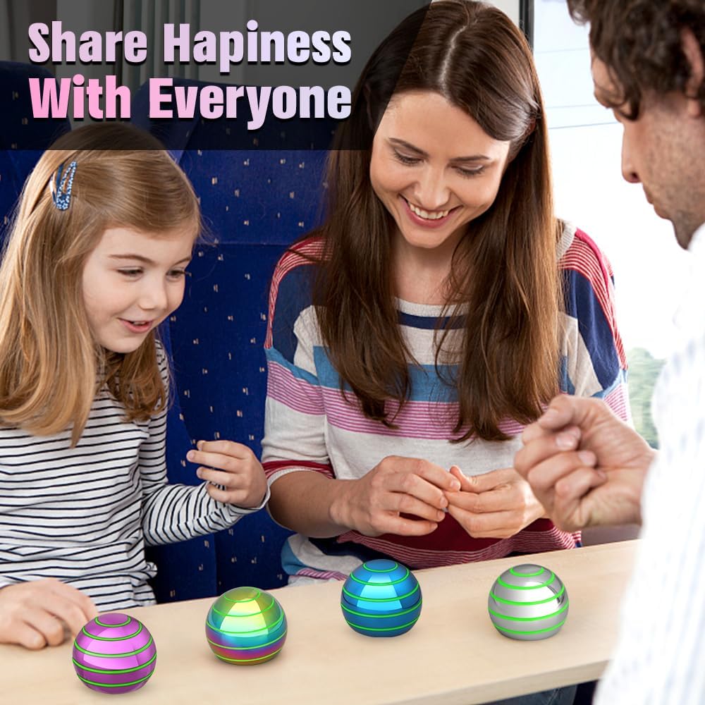 Luminous Desk Spinning Ball Toys for Kids Adults, Metal Optical Illusion Fidget Spinner Kinetic Sterss Ball, EDC Glow in The Dark Desktop Stress Relief ADHD Birthday Gifts for Office Classroom (Pink)