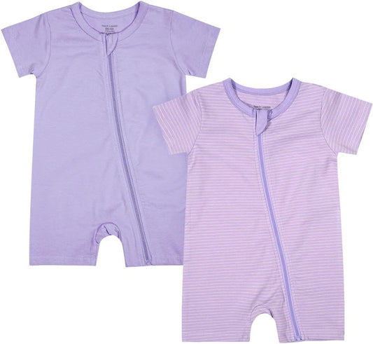 Teach Leanbh Baby Boys or Girls 2 Pack Pajamas Cotton Short Sleeve Zipper Romper Jumpsuits Sleep and Play 3-24 Months …