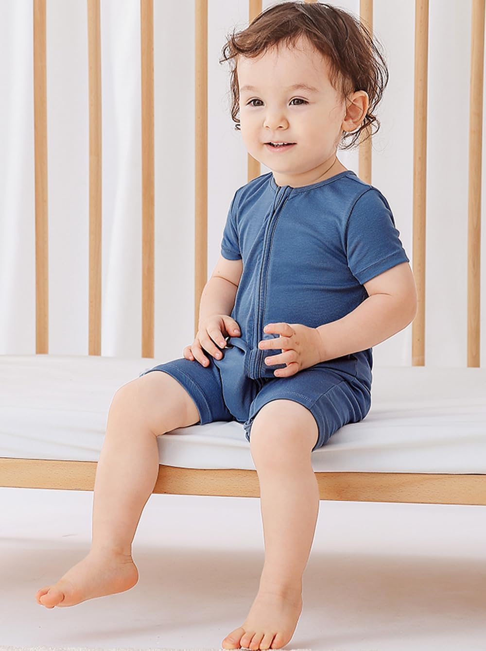 JunNeng Baby 2 Pack Rayon of Bamboo Romper Sleeper 2 Way Zipper Short Sleeve Jumpsuit Zipper Footless One-piece