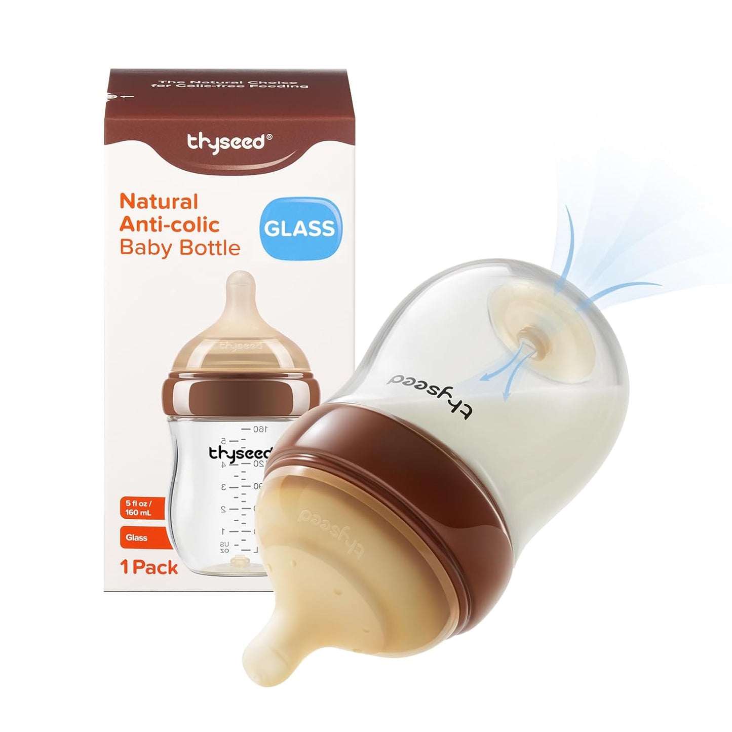 Glass Natural Anti-Colic Baby Bottles | Newborn Breast Like Nursing Bottle for Breastfed Babies with Nipple(1-2 Months),5oz,1pack