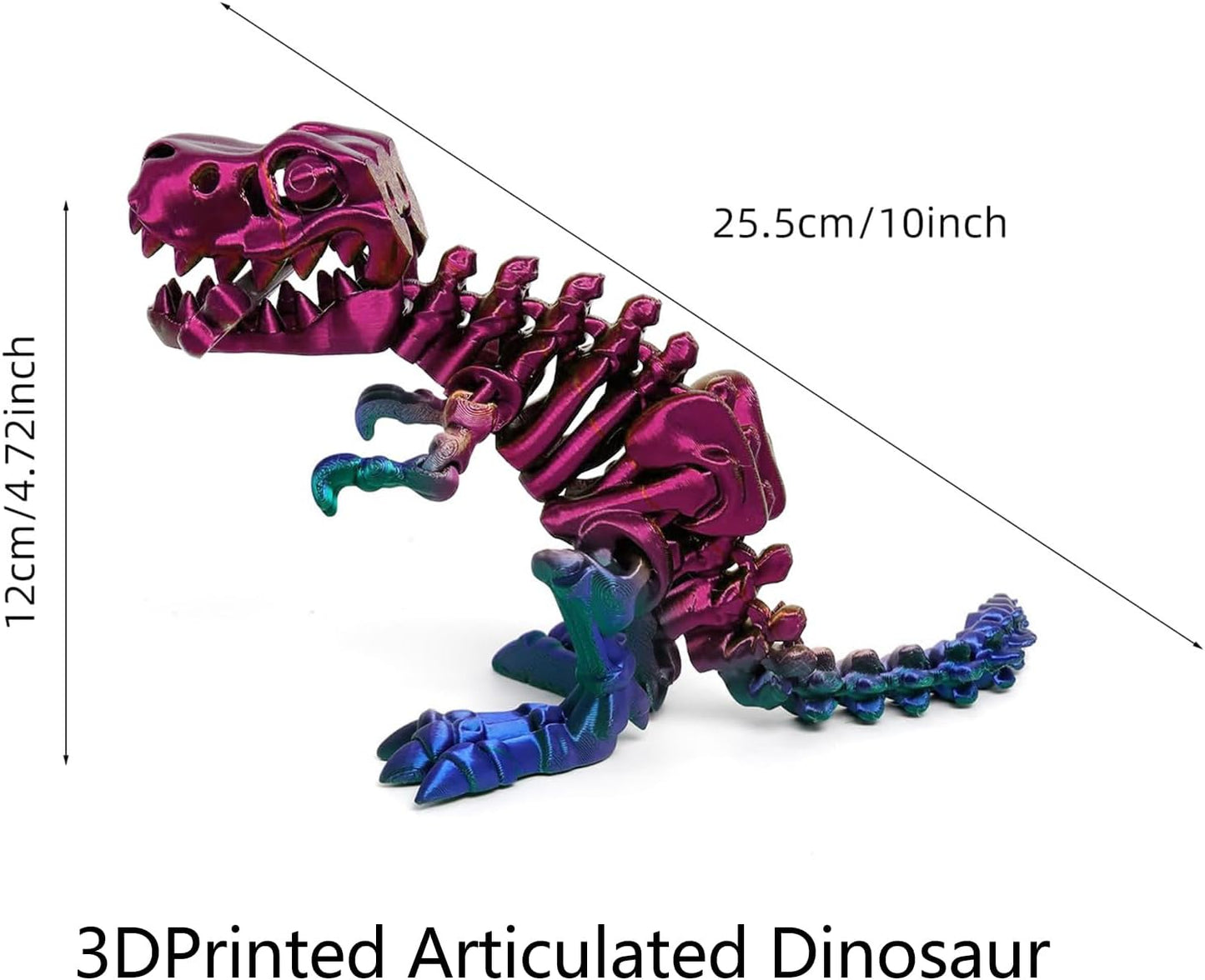 3D Printed Dinosaur Bone Skeleton Tyrannosaurus Rex with Movable Jaw Fidget Dinosaur Toys Full Articulated Dinosaur Executive Desk Toys Home Office Decor, Purple