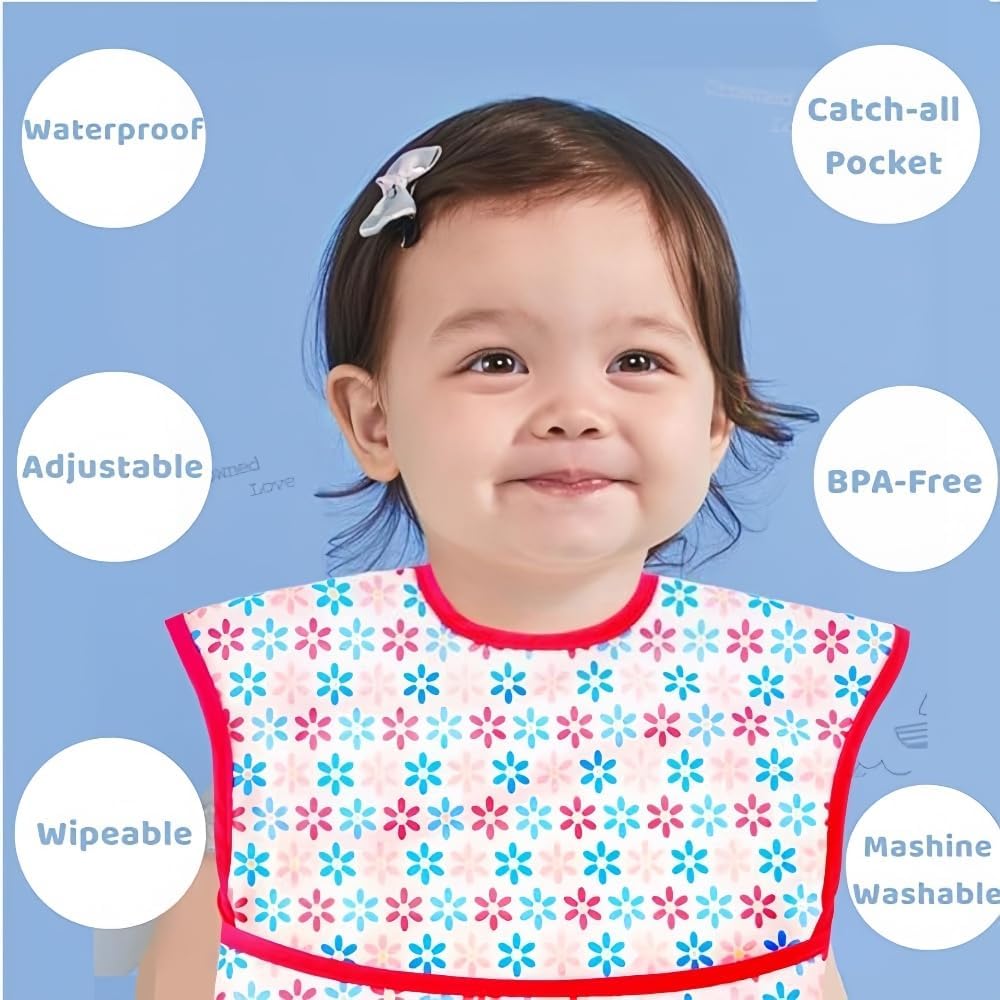 Baby bibs Waterproof Toddler bib - Feeding bib with Pocket for Infant Boy Girl Washable 6-36M