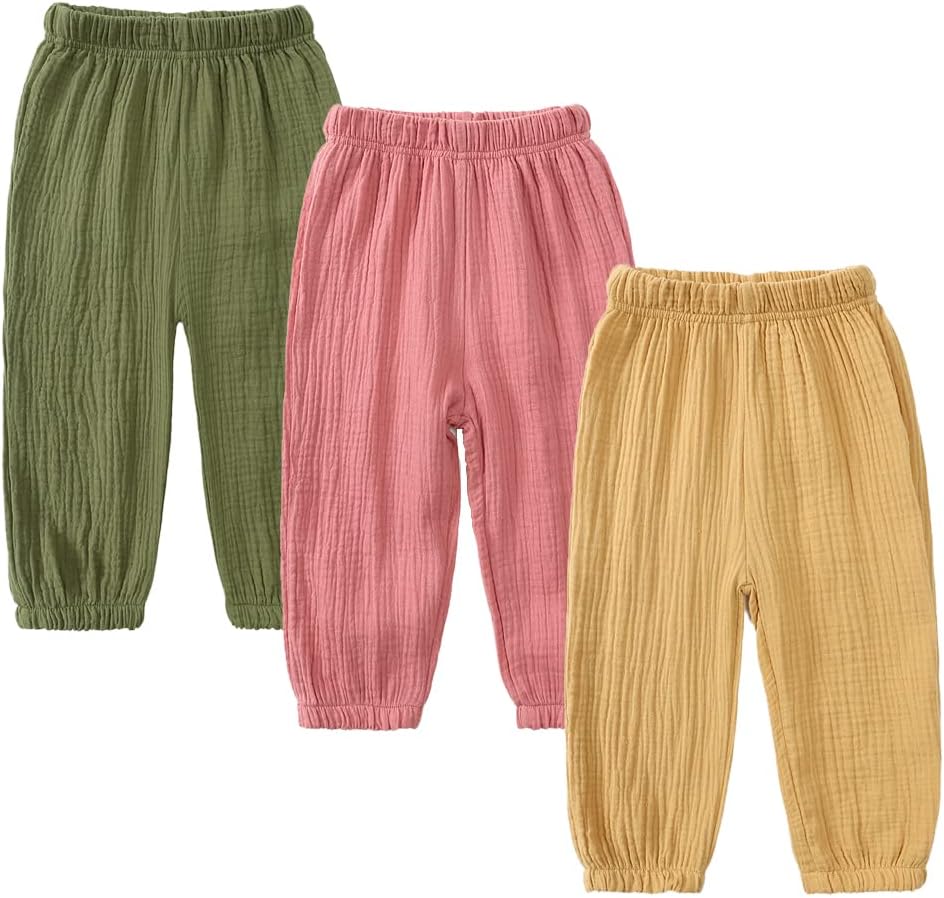 MYGBCPJS Baby Boys Girls Cotton Linen Trousers Kids Casual Ankle Pants Loose Long Bloomers