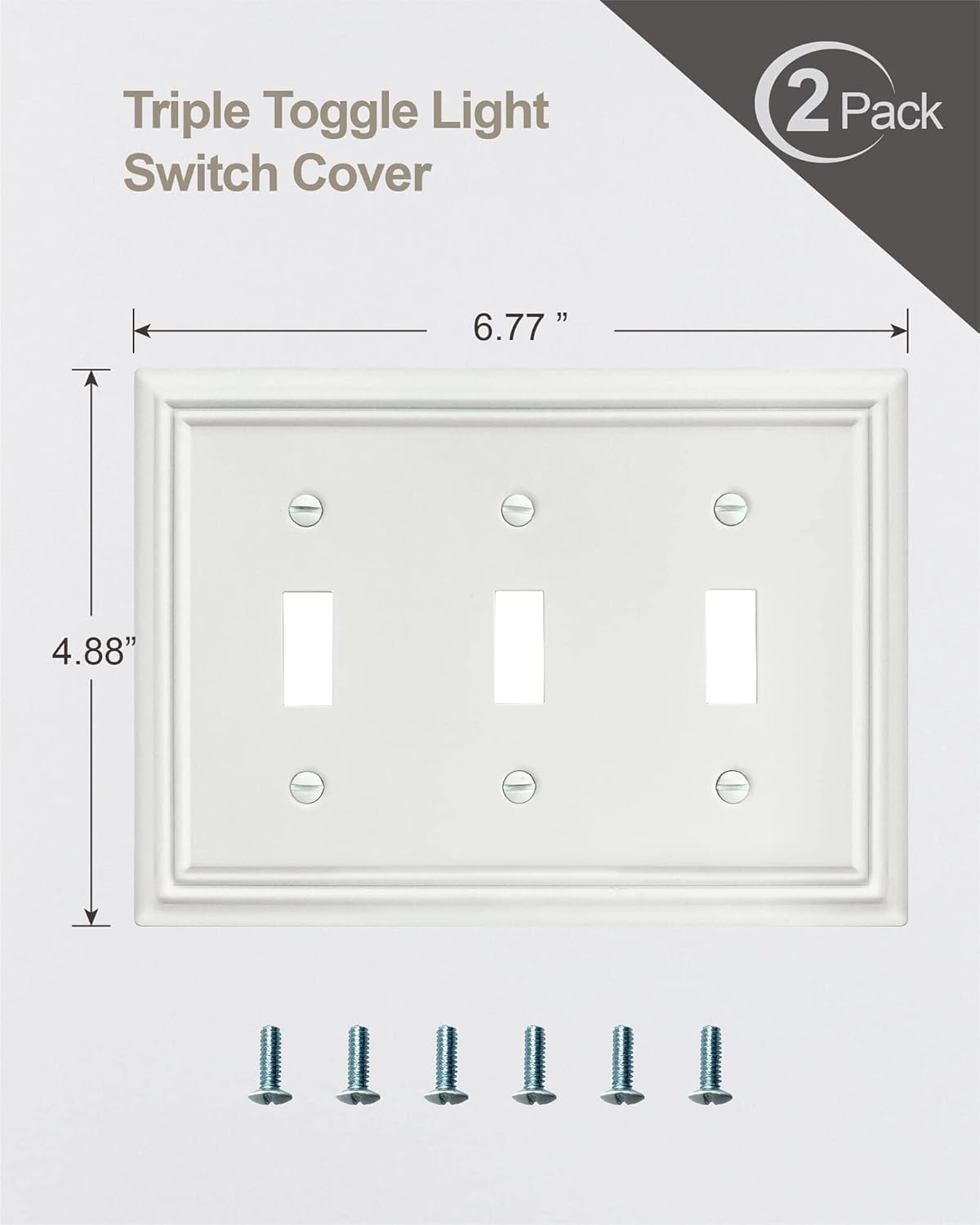 Triple Toggle Switch Wall Plate, Metal Light Switch Cover, Off White Finish, Midsize