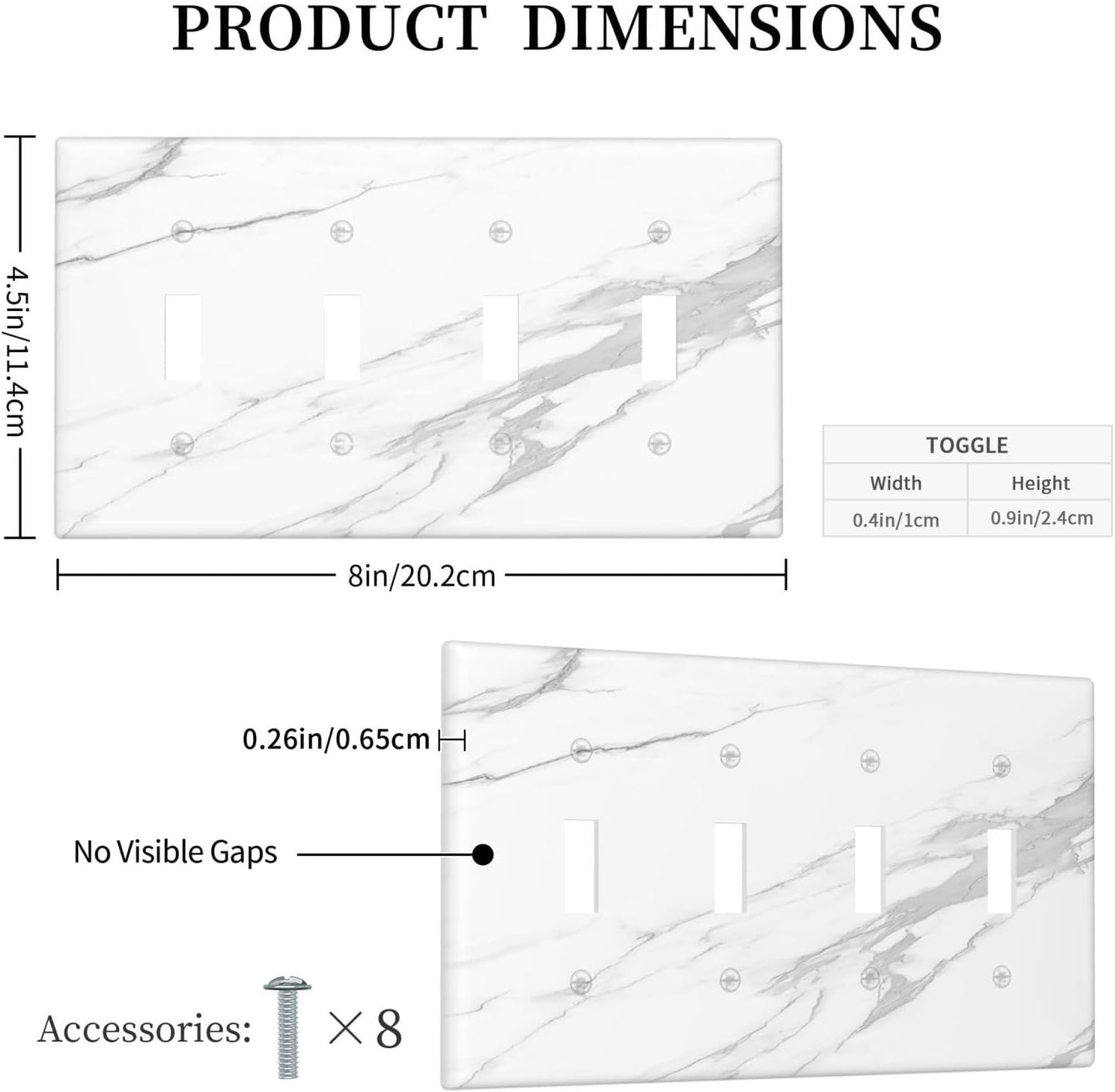 Light Switch Covers Modern White Gray Marble Quad Toggle Electrical Faceplate 4 Gang Wall Plate Decorative Switch Plates for living Room Bathroom Decor