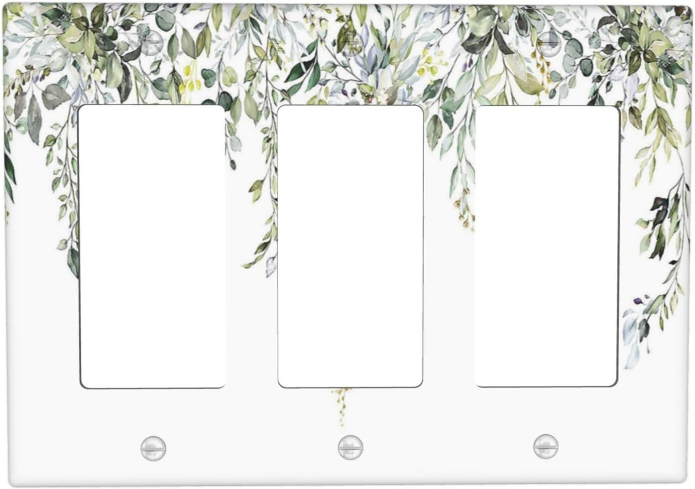 Light Switch Covers Boho Farmhouse Flower Leaf Sage Green 3 Gang Rocker Electrical GFCI Decorative Triple Outlet Wall Plate Cover Switchplate for Bedroom Cabin Decor