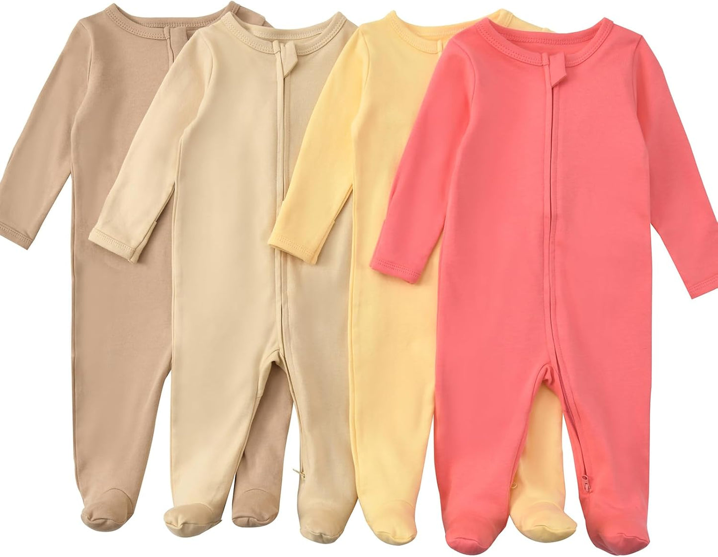 Aablexema Baby Footed Pajamas with Mitten Cuffs Zipper 4-Pack Infant Newborn Cotton Long Sleeve Outfit
