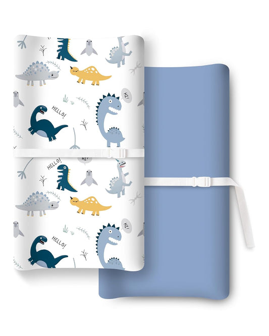 Extra Stretchy Changing Pad Cover, TotChill Ultra Soft Premium Jersey Knit Changing Pad Sheets, Unisex for Boys Girls, Dino Animals Blue, Fits All Standard Changing Tables/Dresser Tops - 2 Pack