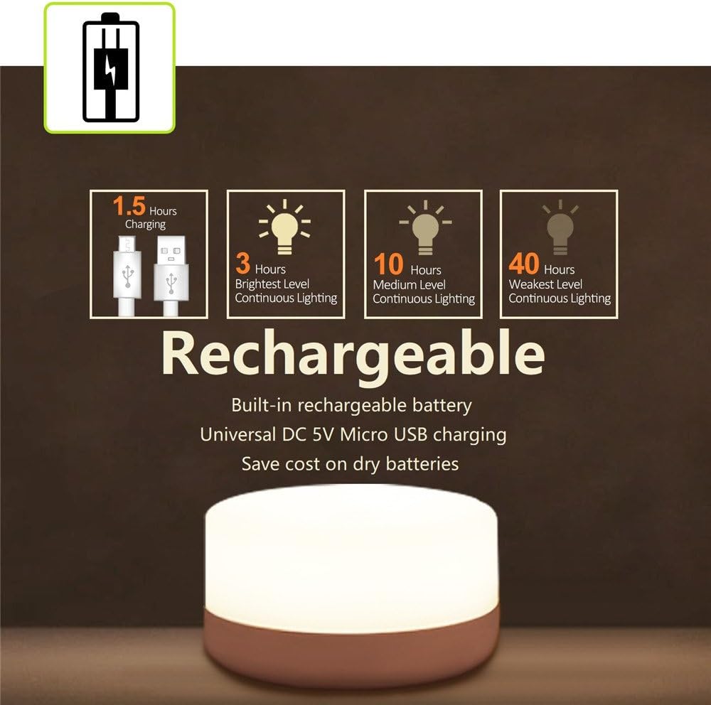 Rechargeable Mini Touch Night Light, Wireless LED Lamp for Kids - Portable, Dimmable Nursery Lamp