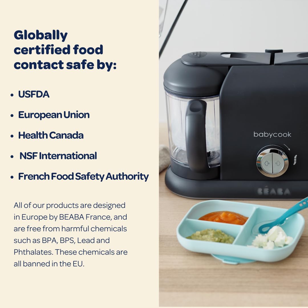 BEABA Babycook Duo 4 in 1 Baby Food Maker, Puree Steamer and Blender for Purees, Grinder with Auto Steam Cooking, Lrg 9.1 Cup Capacity, Makes 54 Servings in 20 Mins, Charcoal