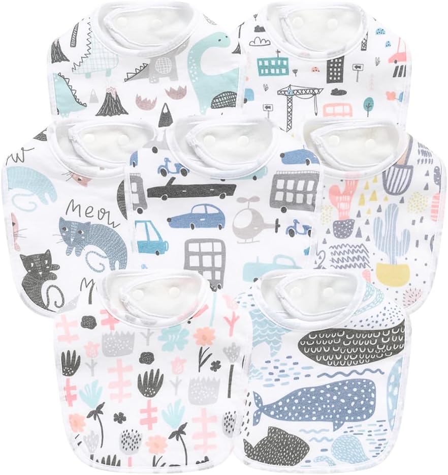 7 Pack Baby Cotton Absorbent Bibs for Drooling Teething