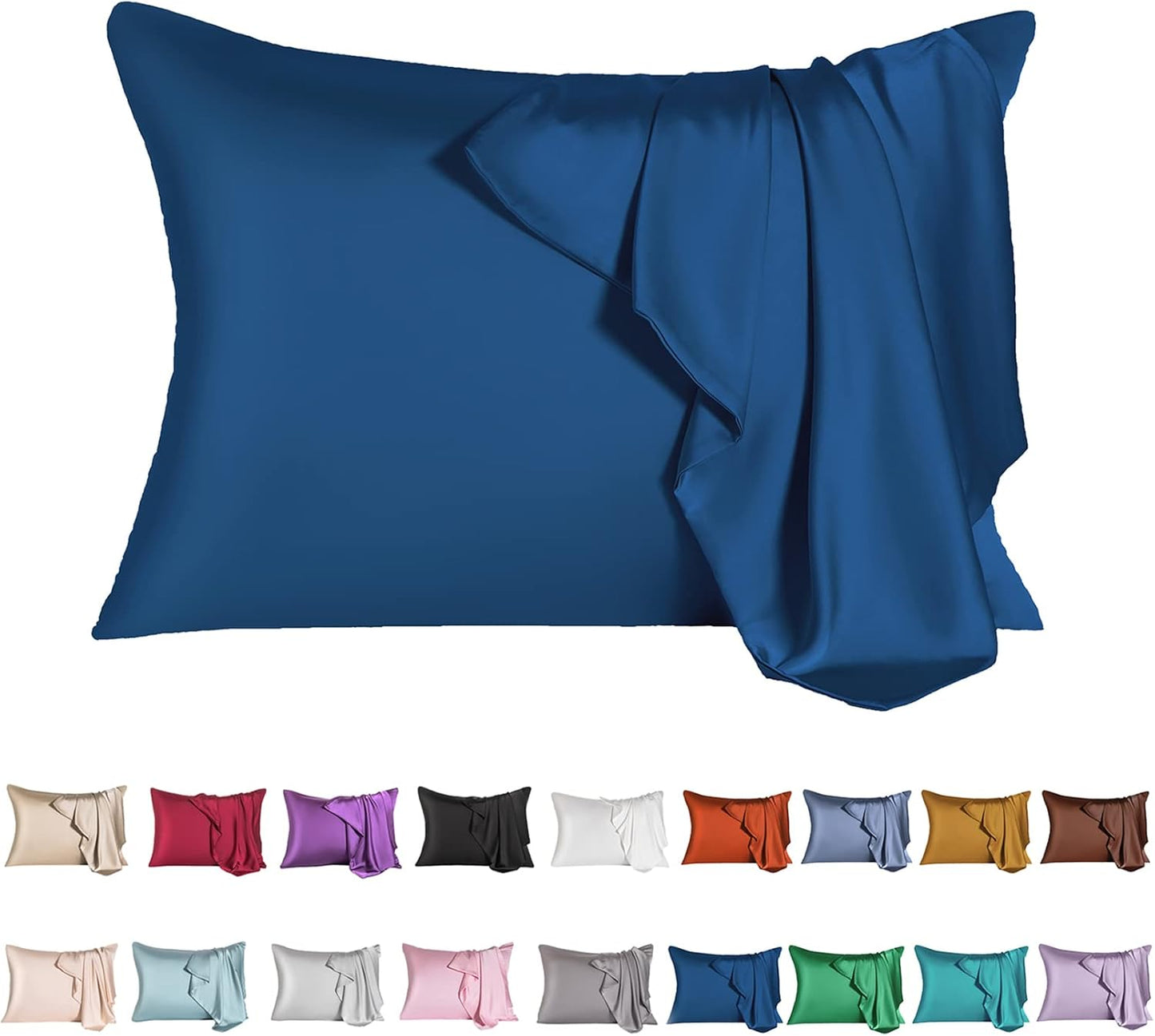 Mulberry Silk Pillowcase for Hair and Skin,Queen Size Cooling Silk Pillow Case with Hidden Zipper,Allergen Proof Dual Sides Soft Breathable Smooth Silk Pillow Cover for Women(Queen,Gem Blue)