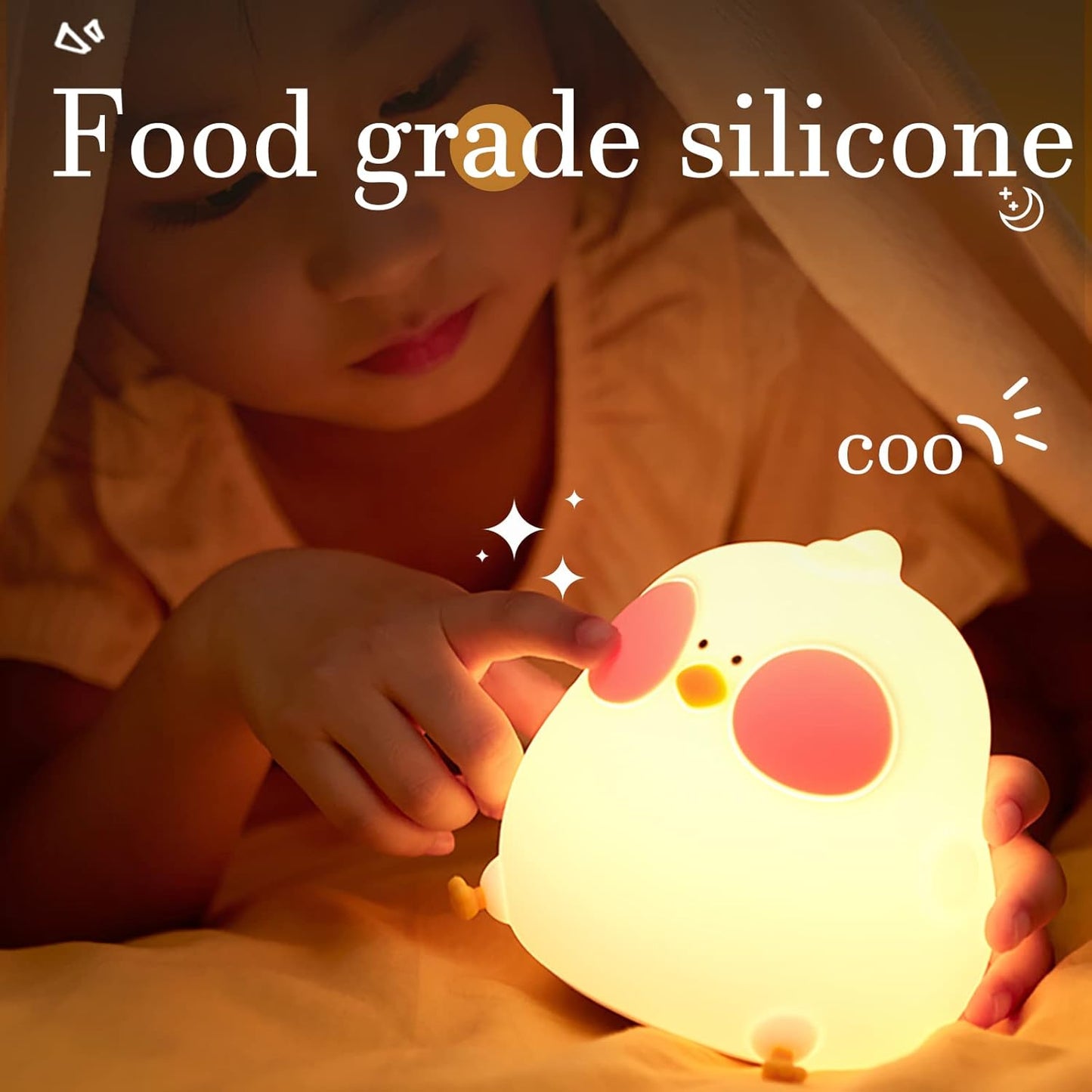 Cute Duck Lamp, LED Squishy Animal Novelty Night Light, Rechargeable Touch Kawaii Lamp for Kids, Nursery Room Decor