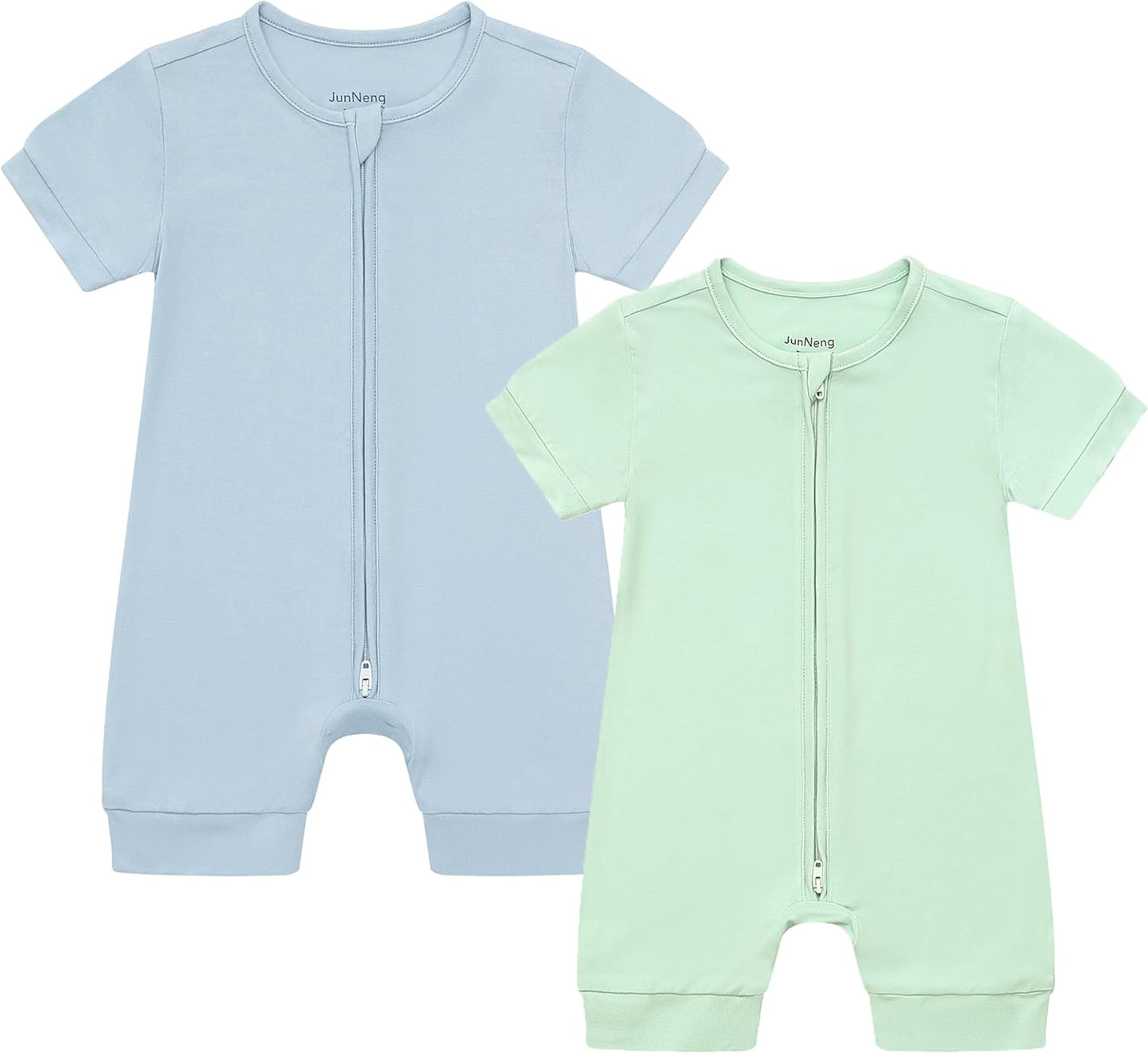 JunNeng Baby Boy Girl 2 Pack Rayon of Bamboo Summer Sleeper Infant Soft Short Sleeve Zipper Footless One-piece Romper