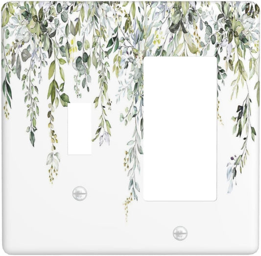 Outlet Covers Boho Farmhouse Flower Leaf Sage Green 1 Toggle 1 Rocker Combination Decorative Wall Plate Electrical Switch Plates Light Switch Cover Plate for Bedroom Cabin Decor