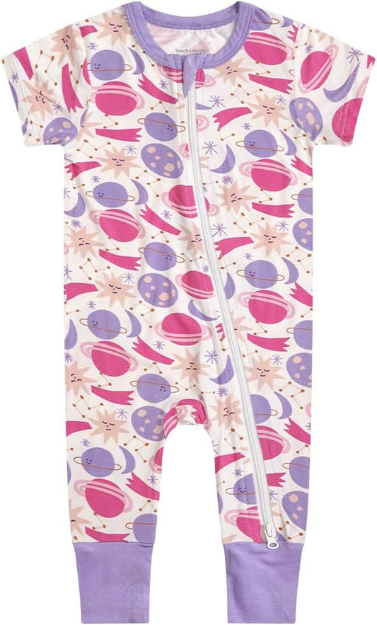 Teach Leanbh Toddler Unisex Baby Bamboo Viscose Pajamas 2 Way Zipper Short Sleeve Footless Romper Jumpsuit Sleep and Play