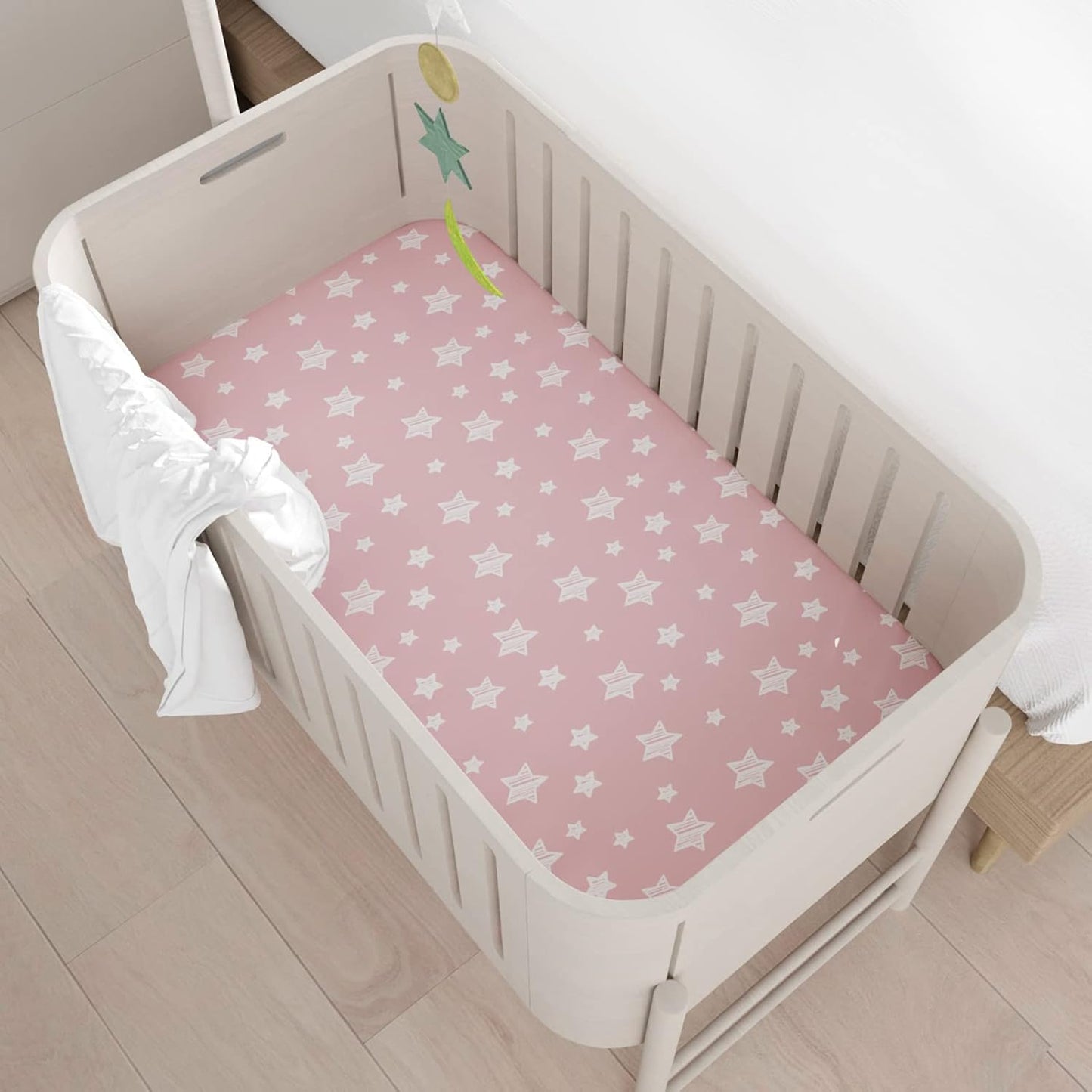 Mini Crib Sheets Fitted 4 Pack for Girls (38" X 24"), Compatible with Dream on Me, Delta Porta Crib and Arms Reach Ideal Cosleeper, Pink
