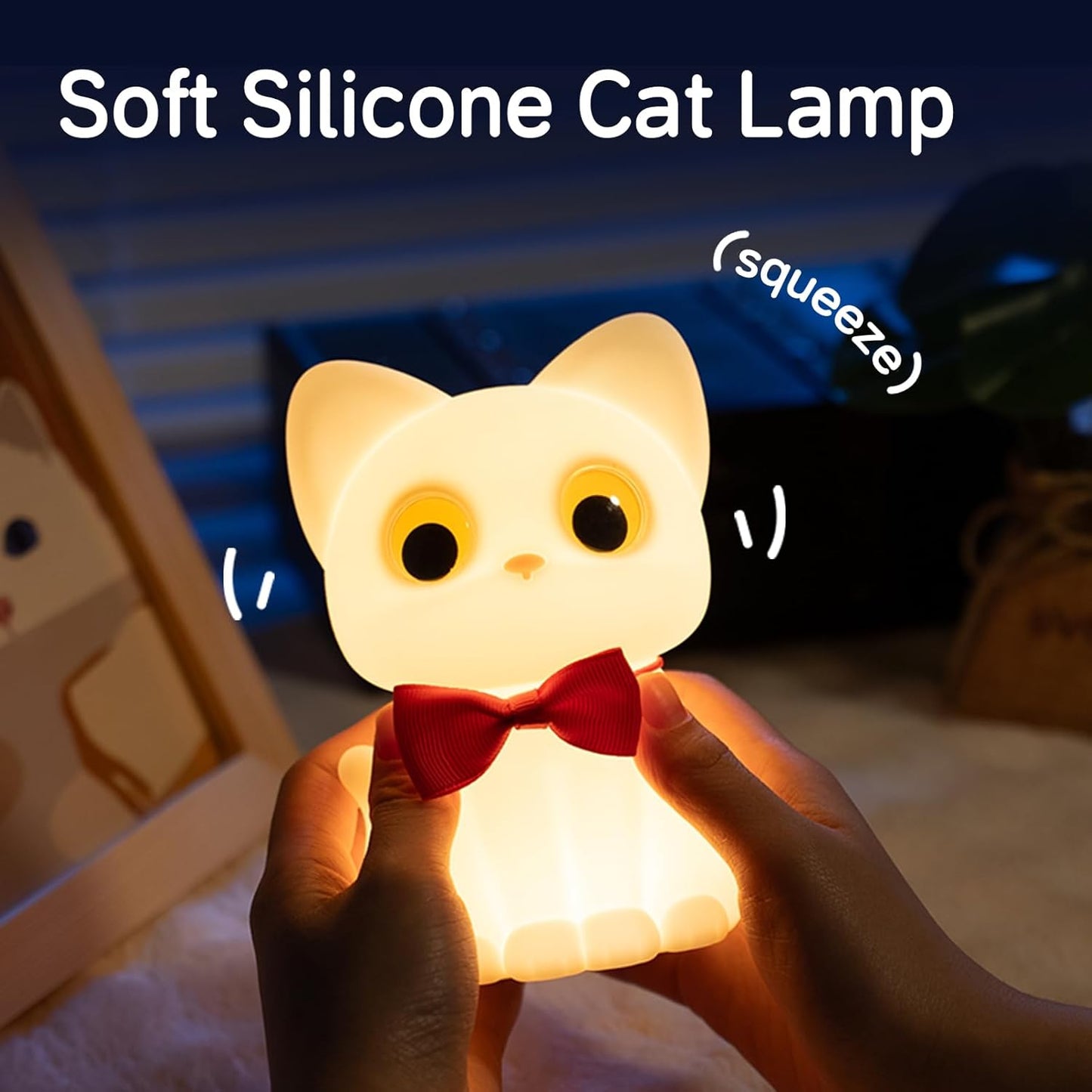 Kitty Cat Night Light for Kids, Cute Cat Lamp Portable Silicone Animal Nightlight Rechargeable Nursery Light for Baby Toddler Room, Kawaii Gifts for Boys Girls