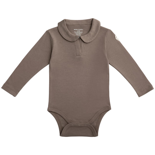 MON CHOU Premium Long Sleeve Bodysuit - Luxuriously Soft, 100% Pima Cotton Baby Bodysuit with Collar - Organic Cotton Baby Clothes (Cocoa, 12-18 Months)