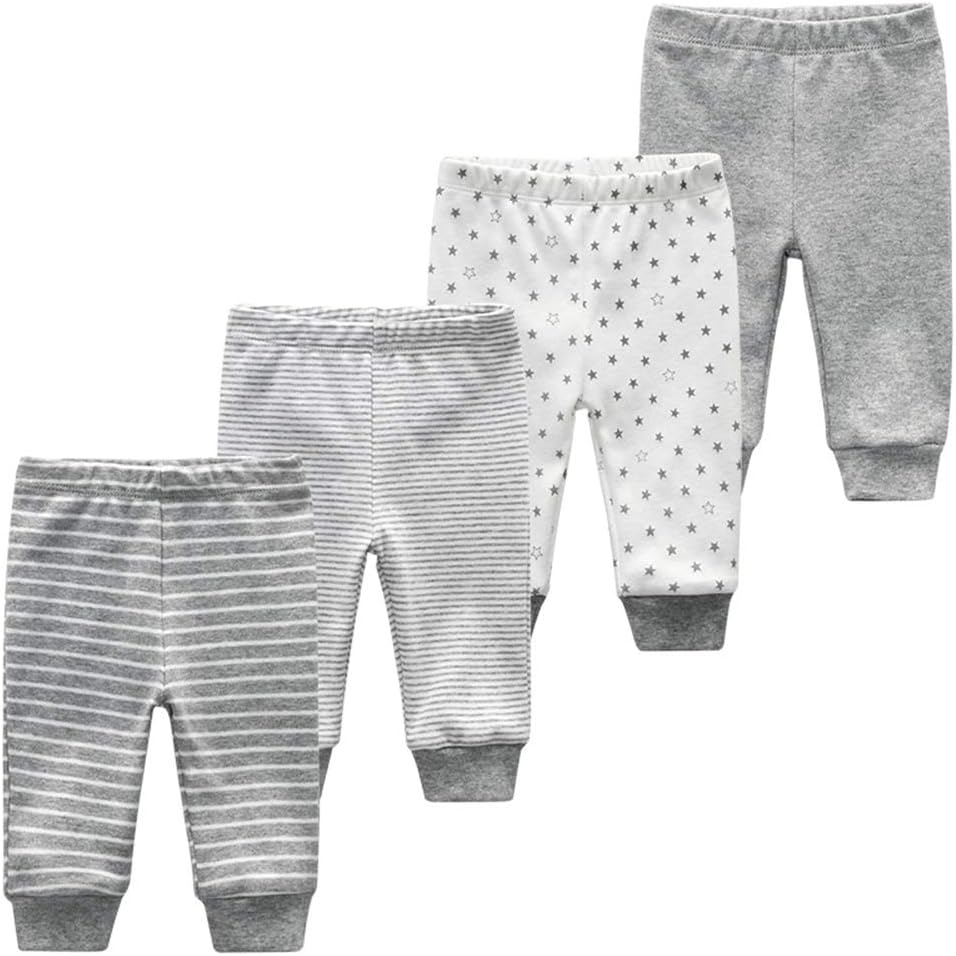 Unisex Newborn Baby Cotton 4-Pack Pants Embroidery Pringting Casual Leggings 0-24 Months for Boys and Girls