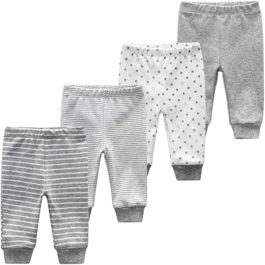 Unisex Newborn Baby Cotton 4-Pack Pants Embroidery Pringting Casual Leggings 0-24 Months for Boys and Girls