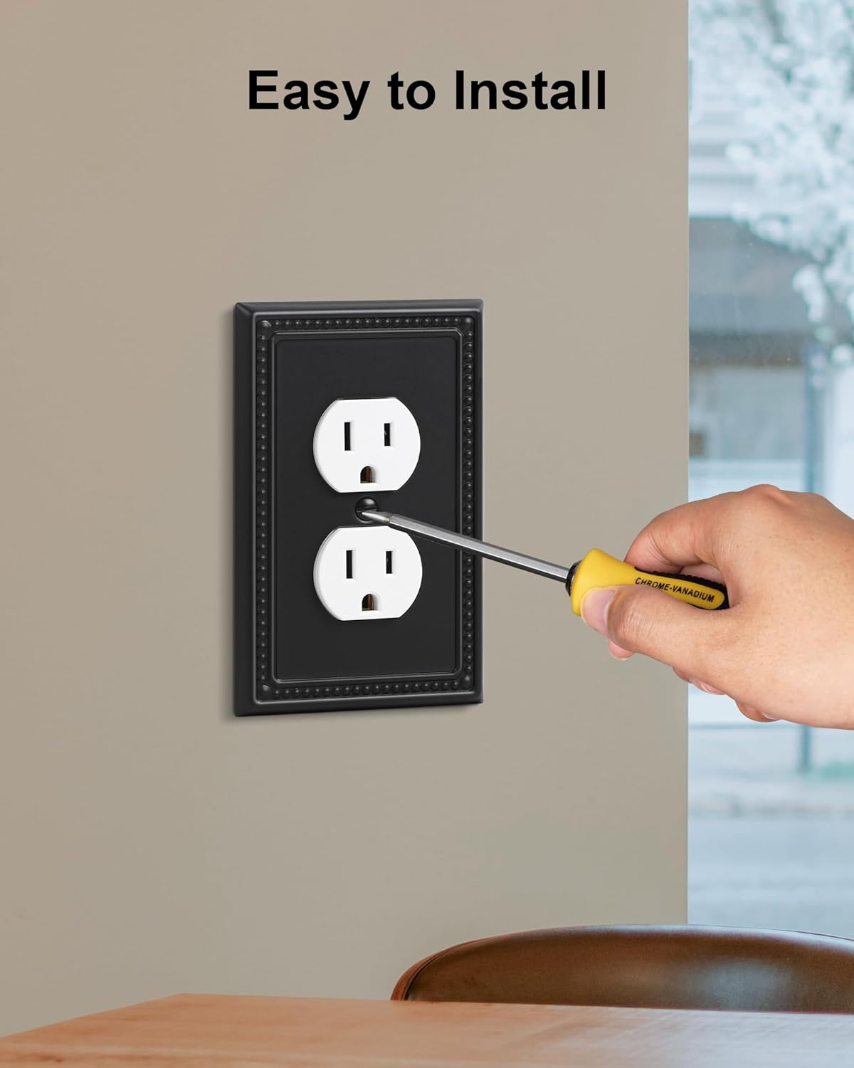 6-Pack Duplex Outlet Cover, Black Metal Wall Plates for Electrical Outlets, 1 Gang Receptacle Light Switch Cover, Pearls Beaded Decorative Switch Plates and Outlet Covers